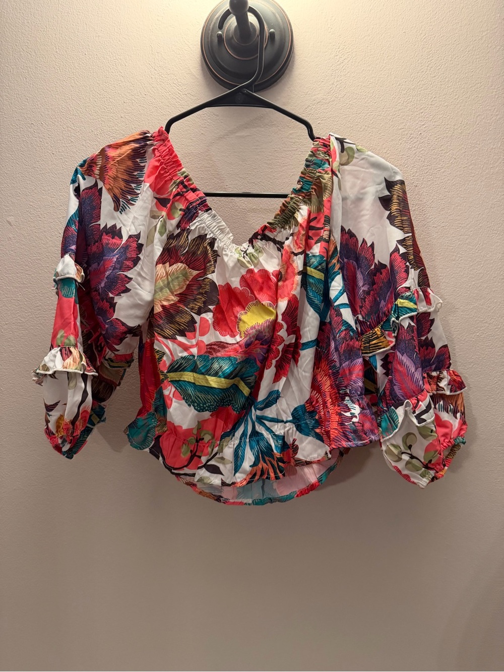 Rachel Zoe Multicolor Floral Off-Shoulder Crop Top